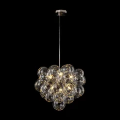 6-Light Dimmable Brass Cluster Clear Glass Bubble Sphere Chandelier