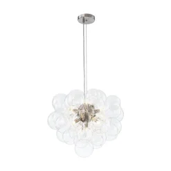 6-Light Dimmable Brass Cluster Clear Glass Bubble Sphere Chandelier