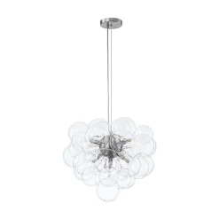6-Light Dimmable Brass Cluster Clear Glass Bubble Sphere Chandelier