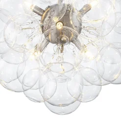6-Light Dimmable Brass Cluster Clear Glass Bubble Sphere Chandelier