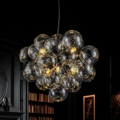 6-Light Dimmable Brass Cluster Clear Glass Bubble Sphere Chandelier