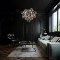 6-Light Dimmable Brass Cluster Clear Glass Bubble Sphere Chandelier