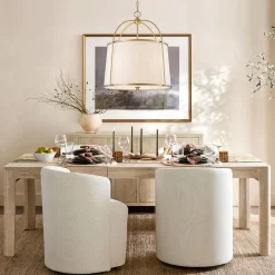 4-Light Distressed Gold White Linen Drum Lantern Pendant