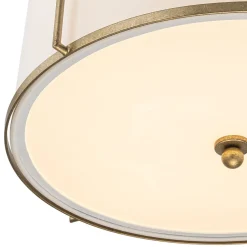 4-Light Distressed Gold White Linen Drum Lantern Pendant