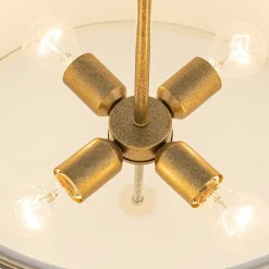 4-Light Distressed Gold White Linen Drum Lantern Pendant