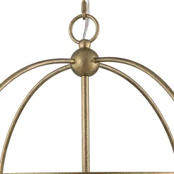 4-Light Distressed Gold White Linen Drum Lantern Pendant