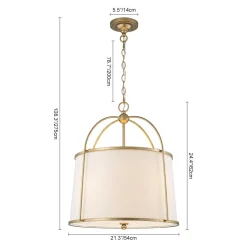 4-Light Distressed Gold White Linen Drum Lantern Pendant