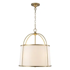 4-Light Distressed Gold White Linen Drum Lantern Pendant