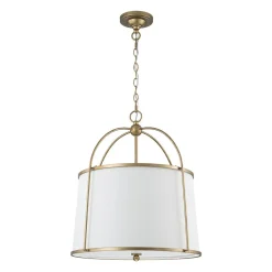 4-Light Distressed Gold White Linen Drum Lantern Pendant