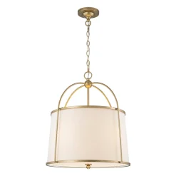 4-Light Distressed Gold White Linen Drum Lantern Pendant