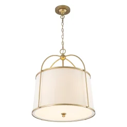 4-Light Distressed Gold White Linen Drum Lantern Pendant