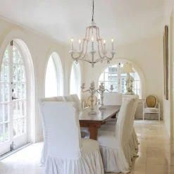 5-Light Distressed White Shabby Chic Candle Style Chandelier