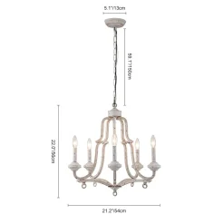 5-Light Distressed White Shabby Chic Candle Style Chandelier