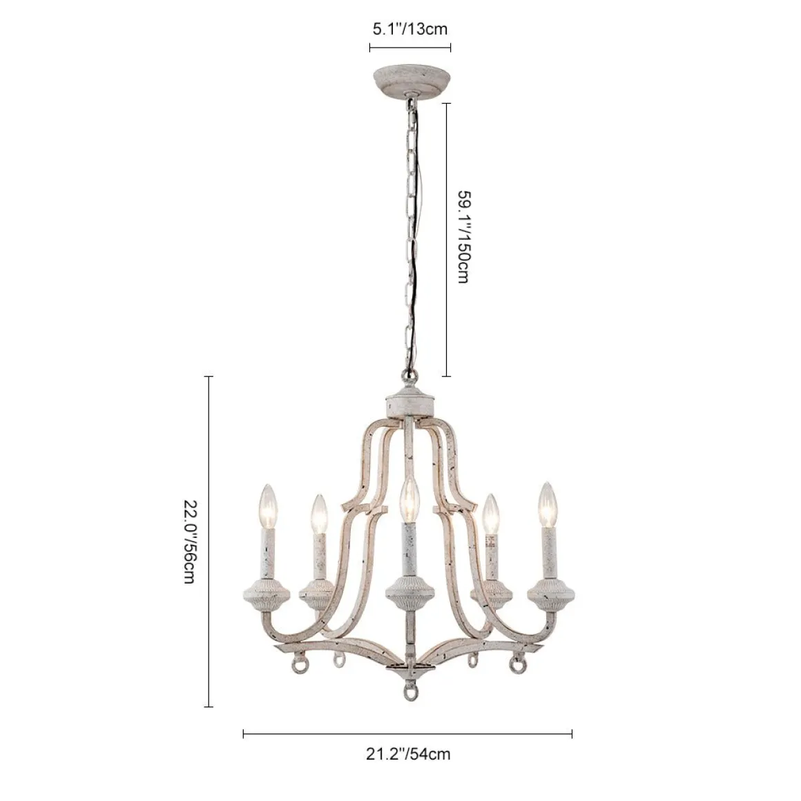5-Light Distressed White Shabby Chic Candle Style Chandelier