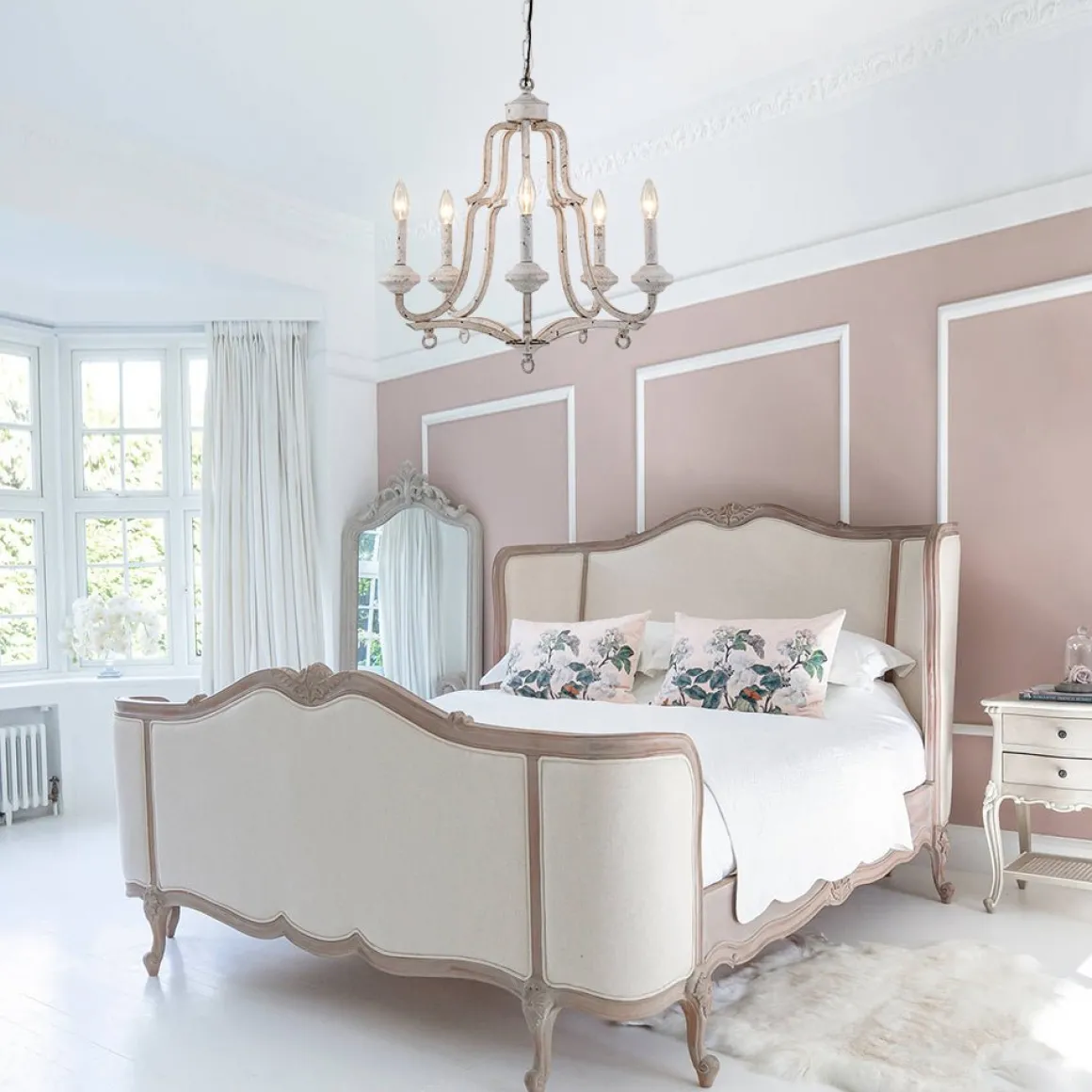 5-Light Distressed White Shabby Chic Candle Style Chandelier