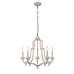 5-Light Distressed White Shabby Chic Candle Style Chandelier