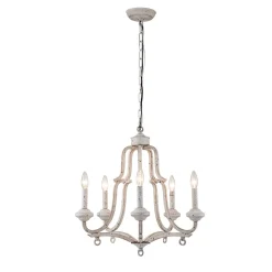 5-Light Distressed White Shabby Chic Candle Style Chandelier
