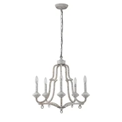 5-Light Distressed White Shabby Chic Candle Style Chandelier