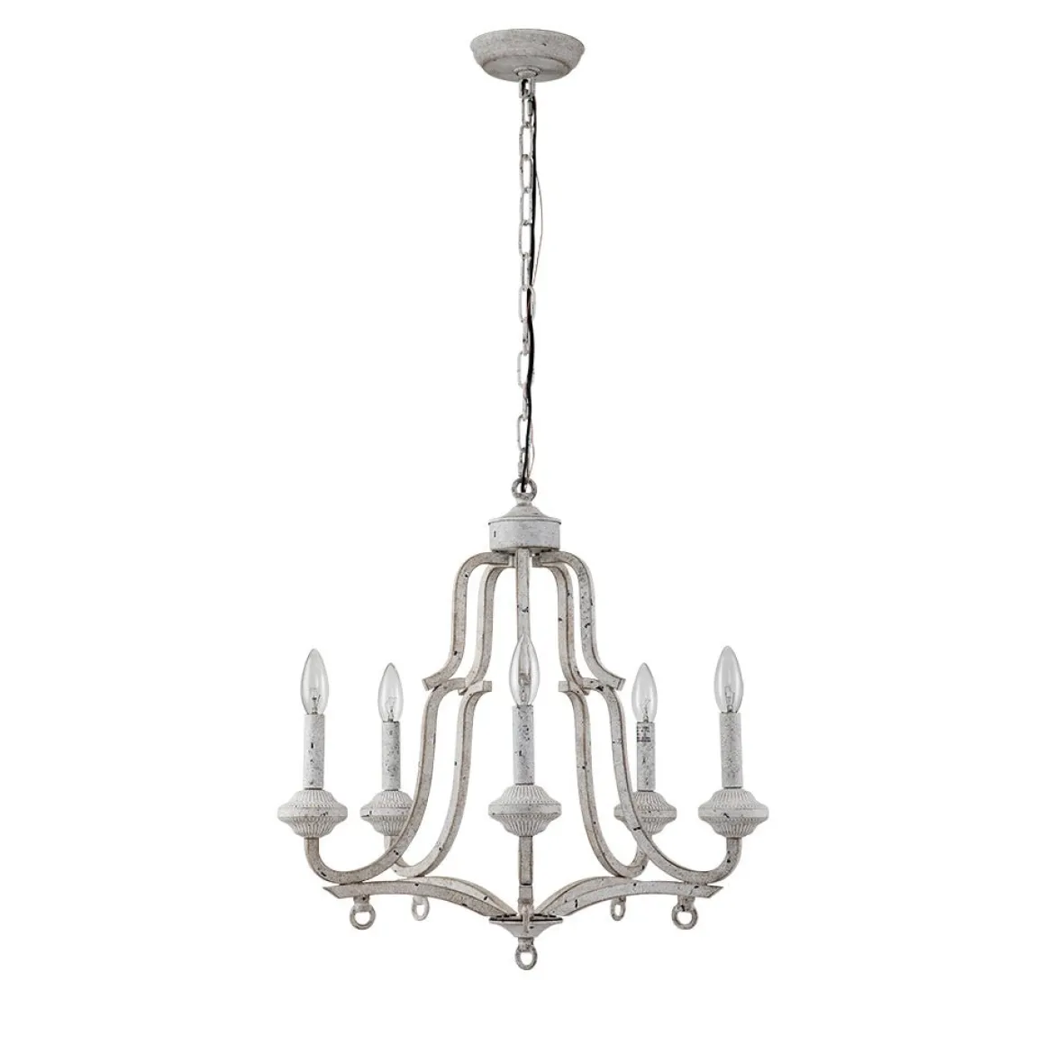 5-Light Distressed White Shabby Chic Candle Style Chandelier