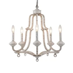 5-Light Distressed White Shabby Chic Candle Style Chandelier