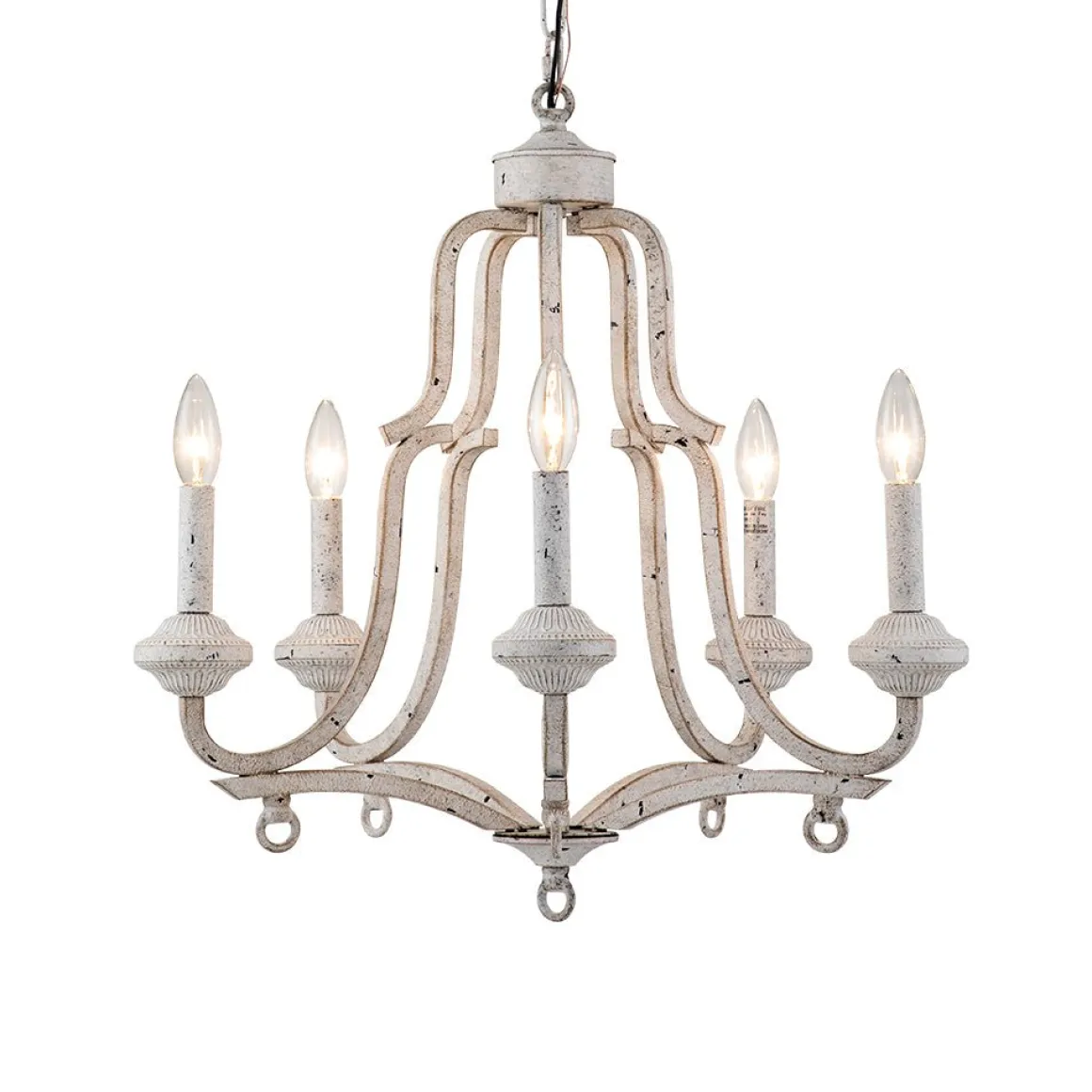 5-Light Distressed White Shabby Chic Candle Style Chandelier