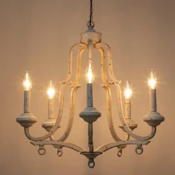5-Light Distressed White Shabby Chic Candle Style Chandelier