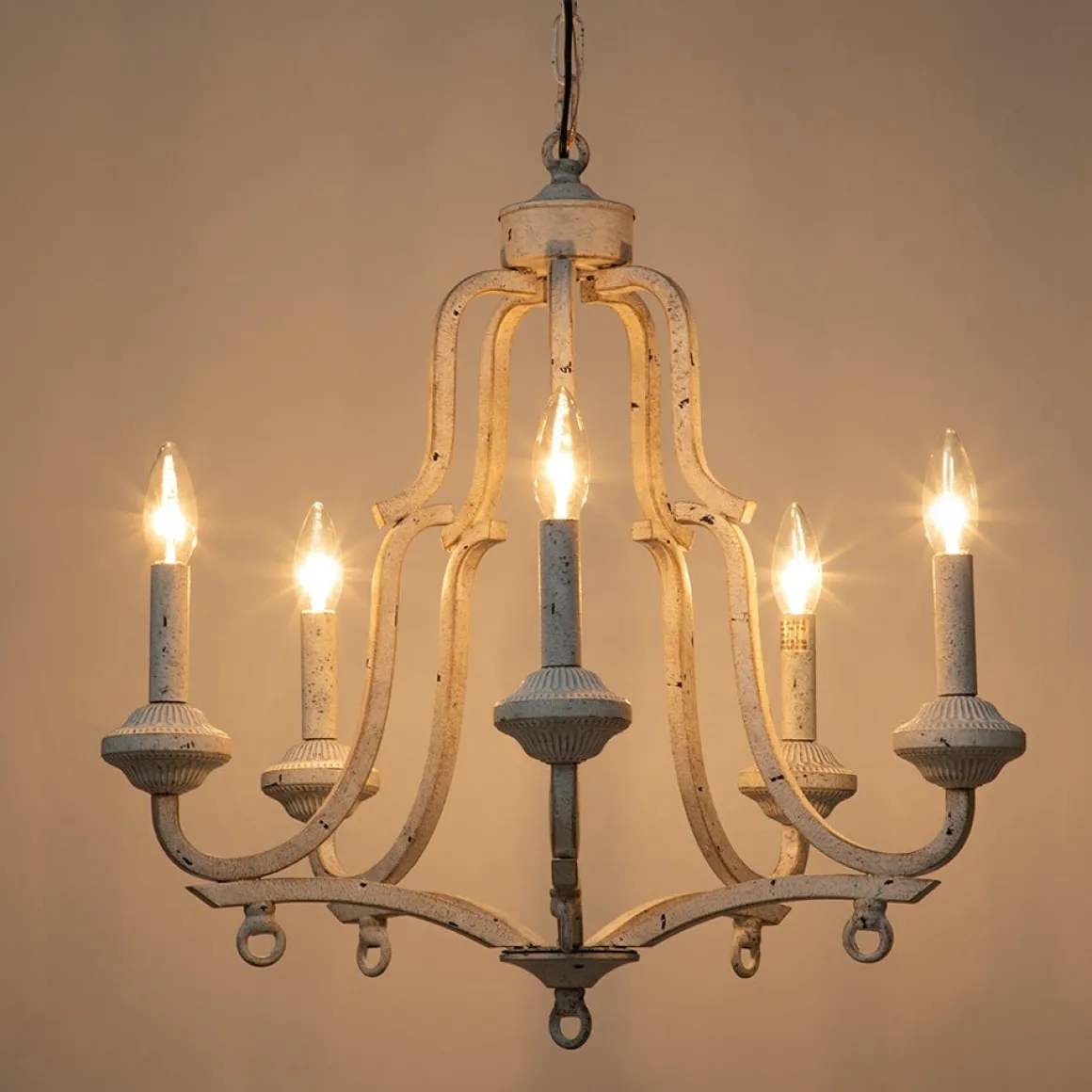 5-Light Distressed White Shabby Chic Candle Style Chandelier