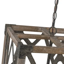 4-Light Distressed Wooden Square Cage Pendant Light