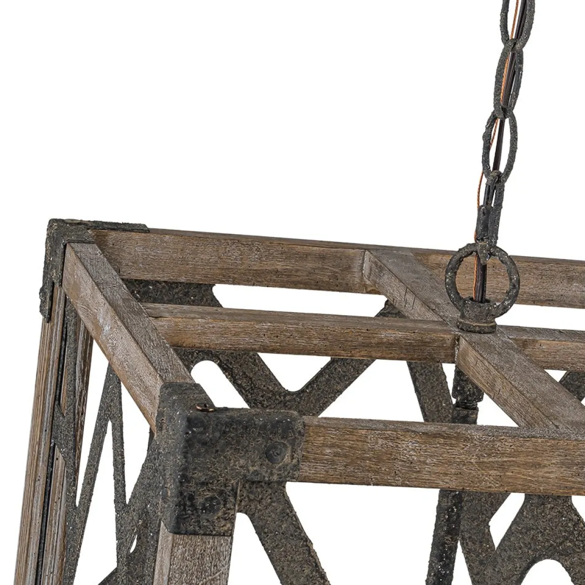 4-Light Distressed Wooden Square Cage Pendant Light