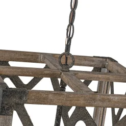 4-Light Distressed Wooden Square Cage Pendant Light