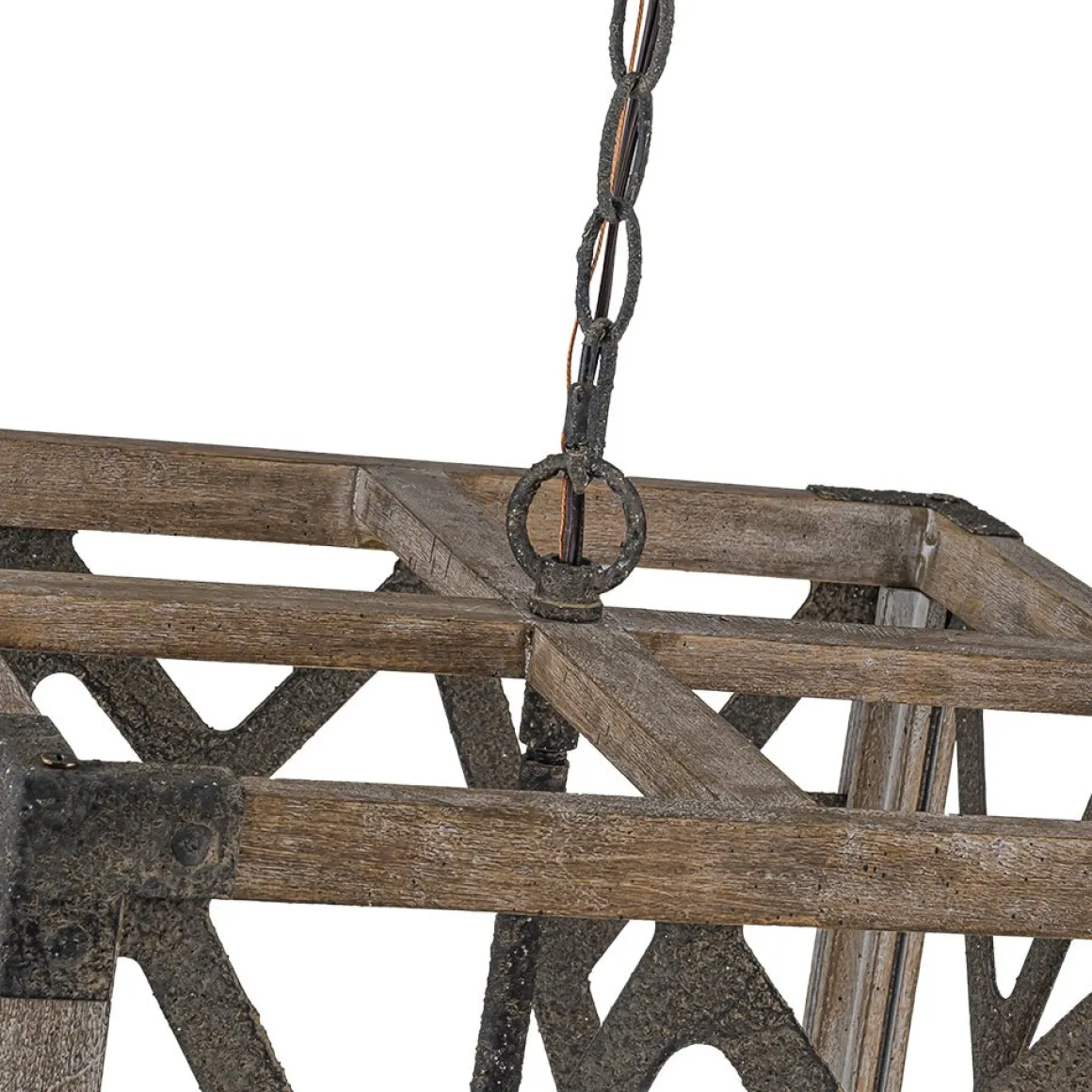 4-Light Distressed Wooden Square Cage Pendant Light