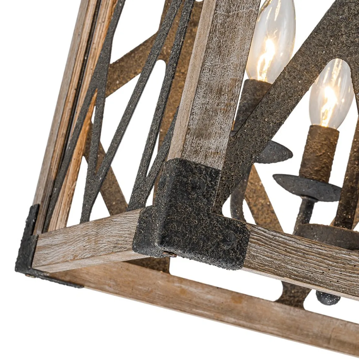 4-Light Distressed Wooden Square Cage Pendant Light