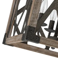4-Light Distressed Wooden Square Cage Pendant Light