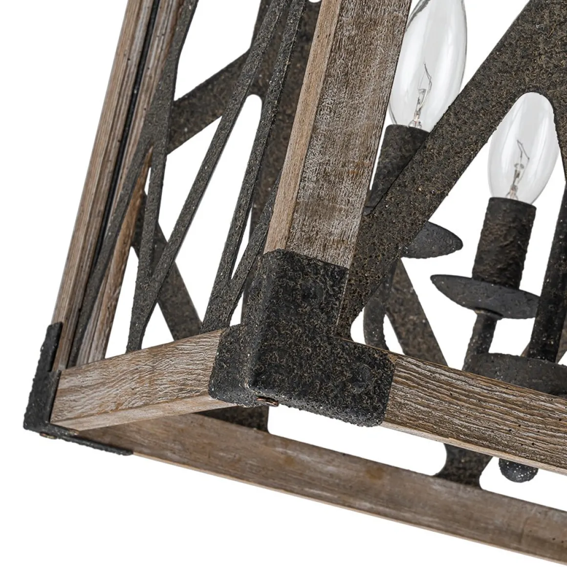 4-Light Distressed Wooden Square Cage Pendant Light