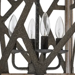 4-Light Distressed Wooden Square Cage Pendant Light