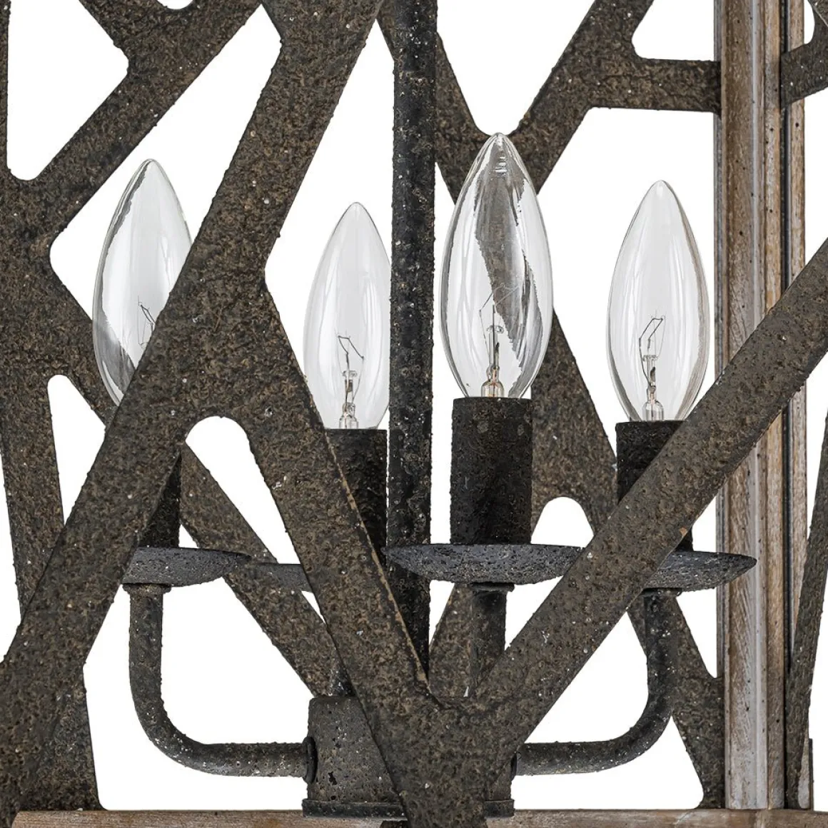 4-Light Distressed Wooden Square Cage Pendant Light
