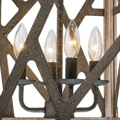 4-Light Distressed Wooden Square Cage Pendant Light