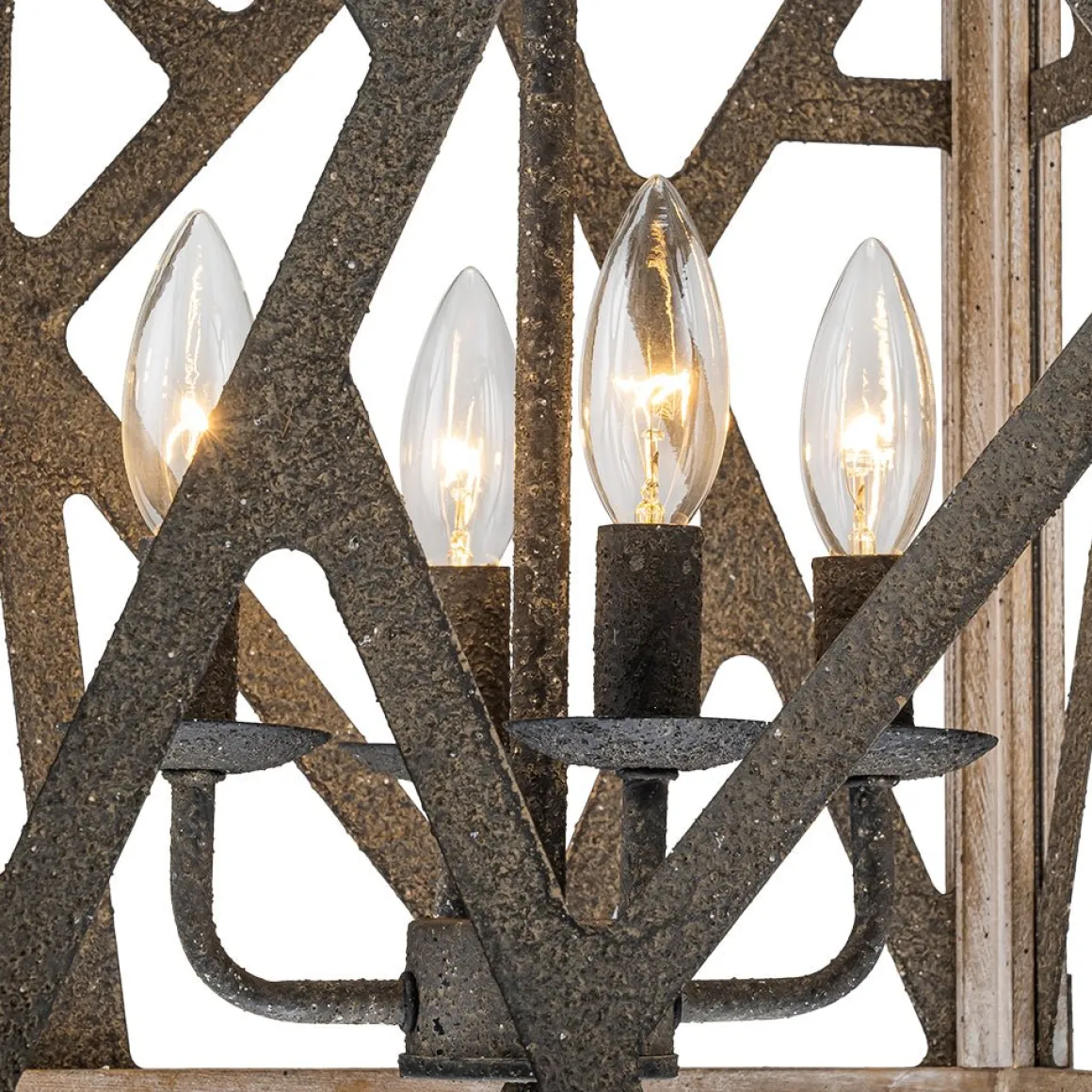 4-Light Distressed Wooden Square Cage Pendant Light