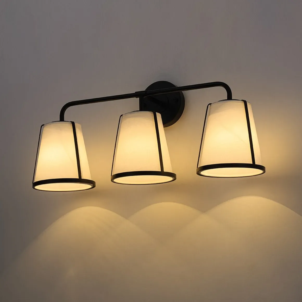 3-Light Fabric Conical Shade Vanity Wall Sconce