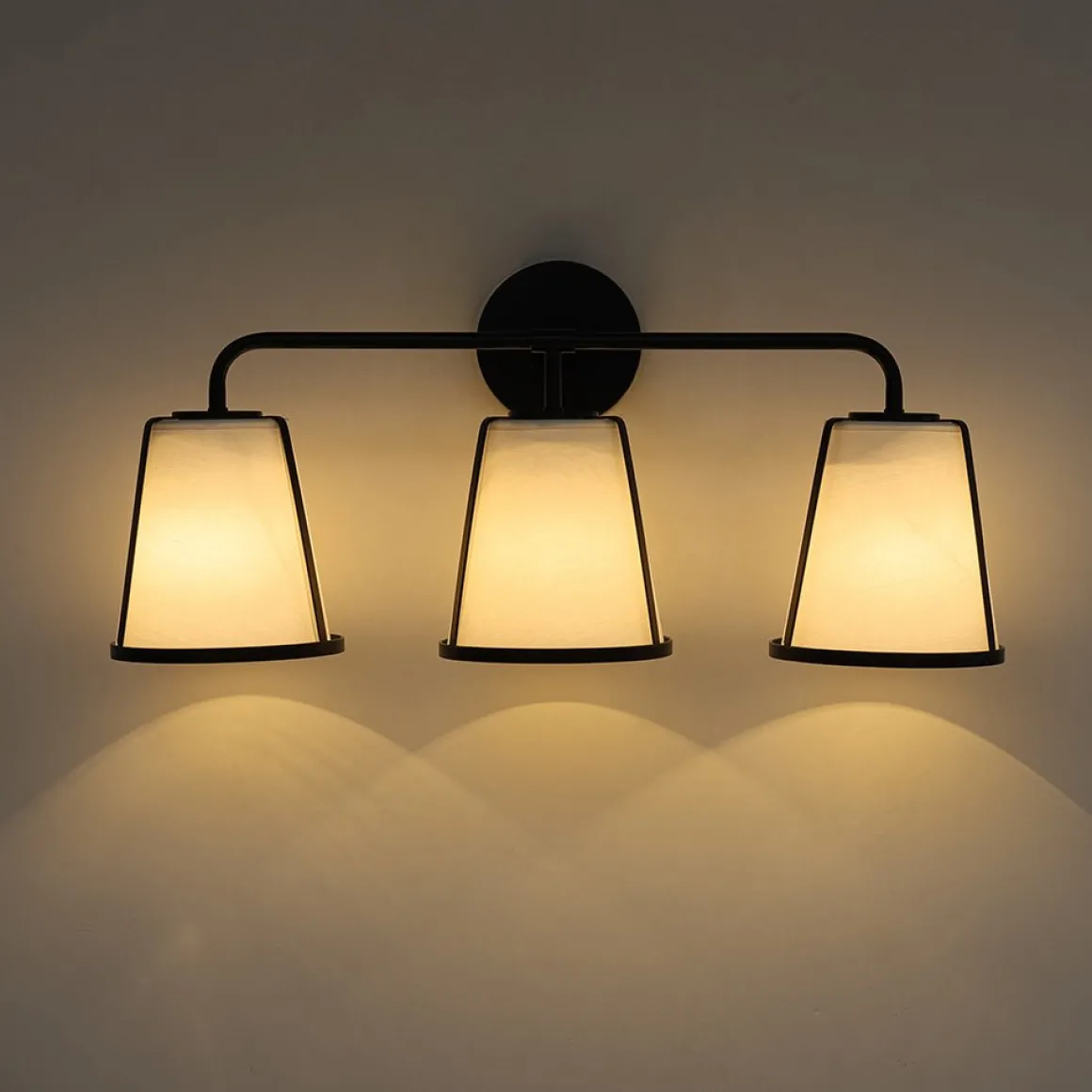 3-Light Fabric Conical Shade Vanity Wall Sconce