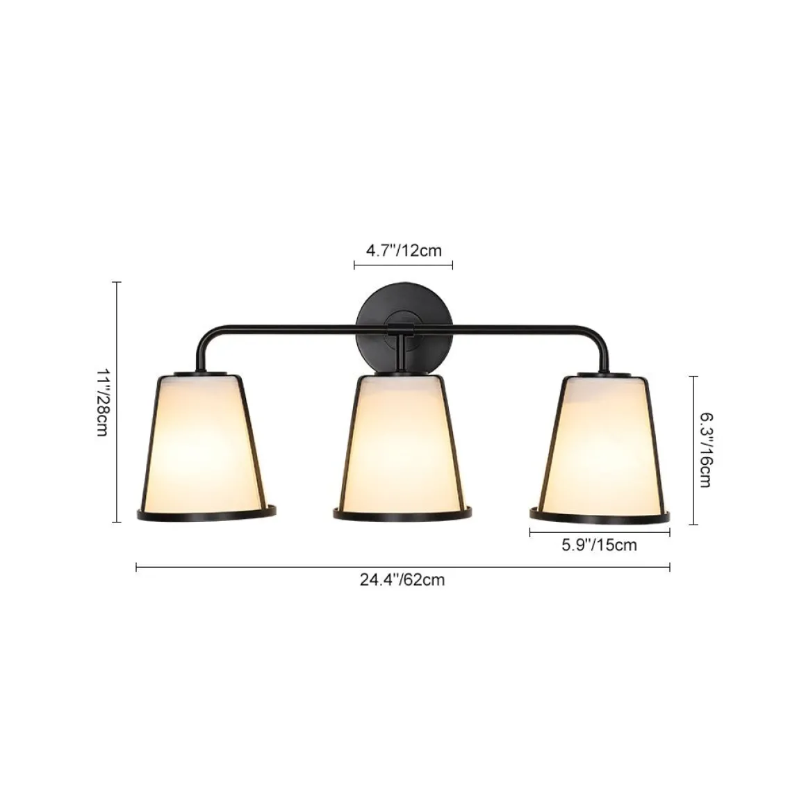 3-Light Fabric Conical Shade Vanity Wall Sconce