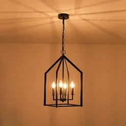 4-light Farmhouse Candle Style Black Lantern Pendant Light
