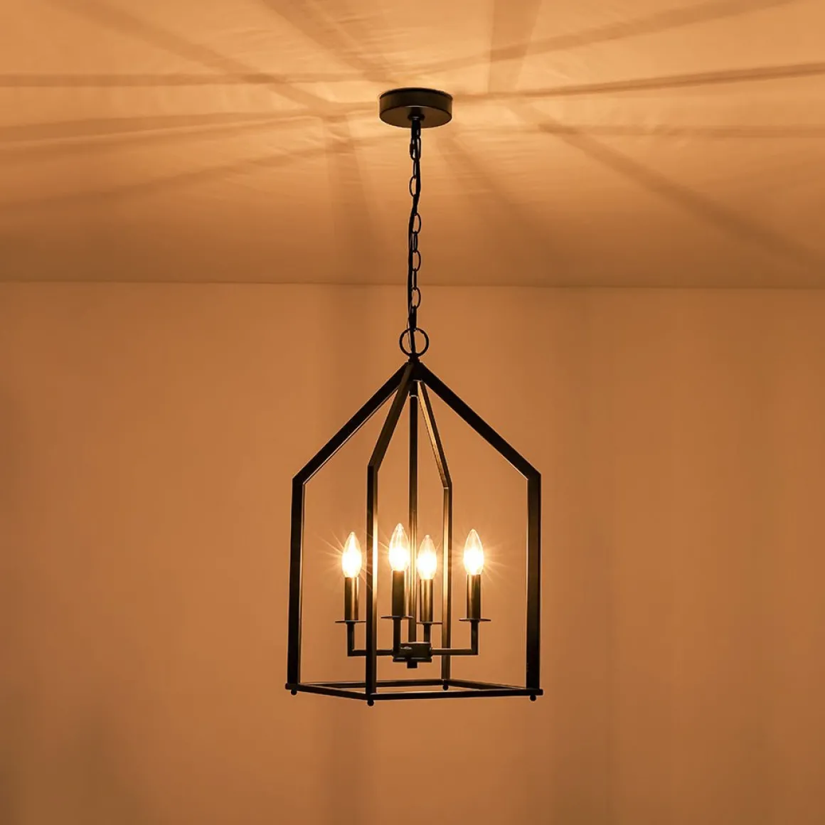 4-light Farmhouse Candle Style Black Lantern Pendant Light