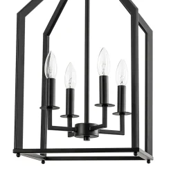 4-light Farmhouse Candle Style Black Lantern Pendant Light