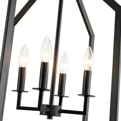 4-light Farmhouse Candle Style Black Lantern Pendant Light