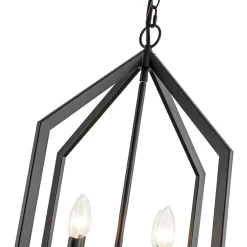 4-light Farmhouse Candle Style Black Lantern Pendant Light