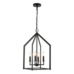 4-light Farmhouse Candle Style Black Lantern Pendant Light
