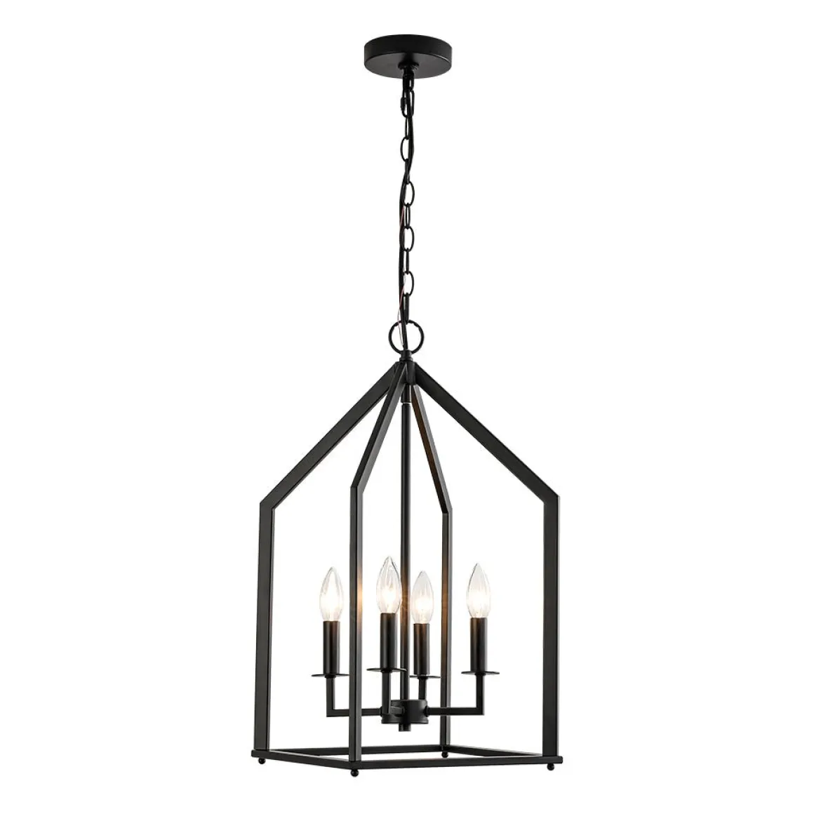 4-light Farmhouse Candle Style Black Lantern Pendant Light