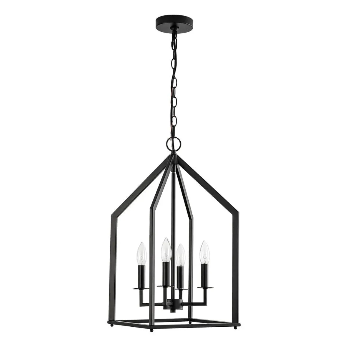 4-light Farmhouse Candle Style Black Lantern Pendant Light