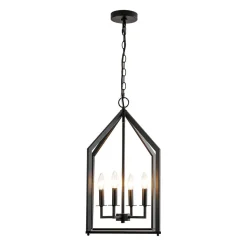 4-light Farmhouse Candle Style Black Lantern Pendant Light